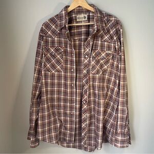 VINTAGE Genuine Roebucks Flannel Button‎ Mens Shirt size XL Brown Red Plaid
